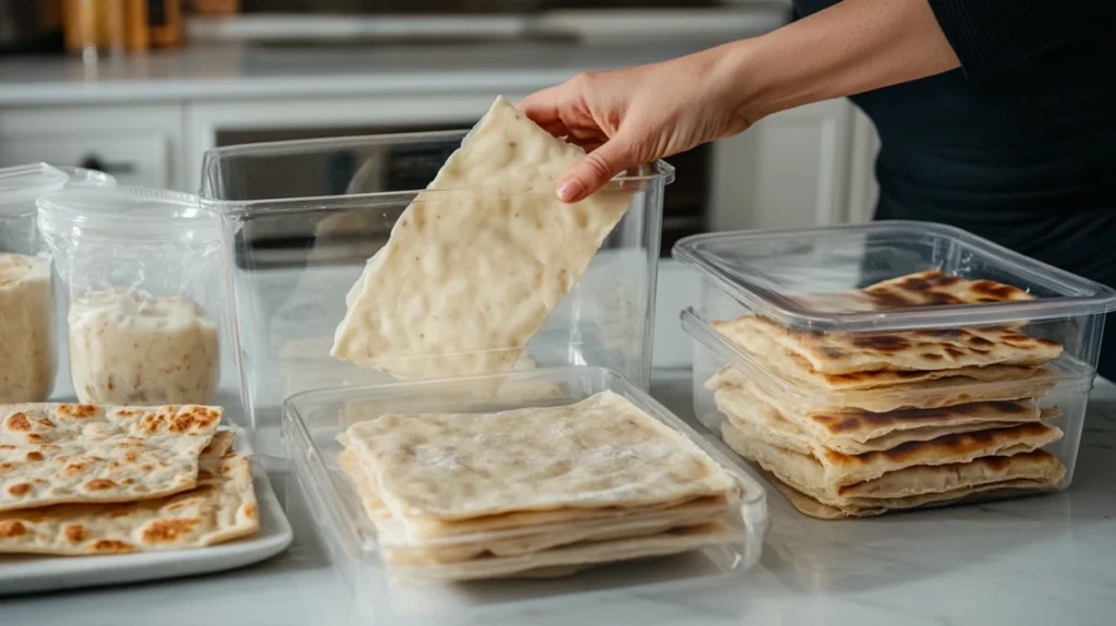 How to Store Cottage Cheese Flatbread - Storage Guide and Tips Proper storage methods for cottage cheese flatbread showing container and freezer storage options