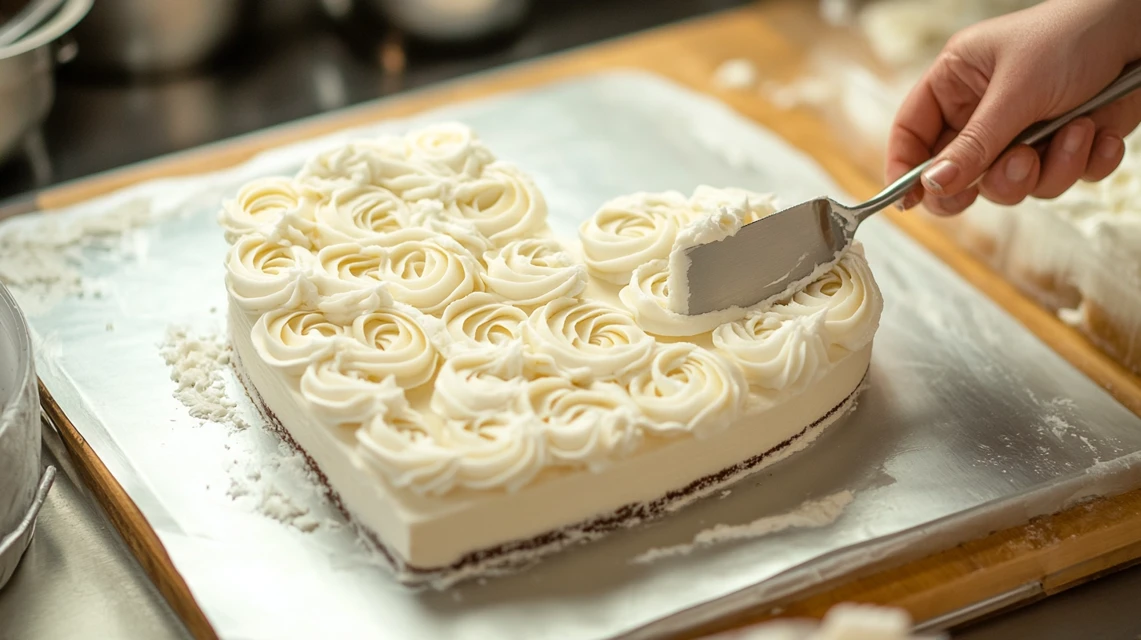 Creating a heart-shaped cake using a round and square cake.