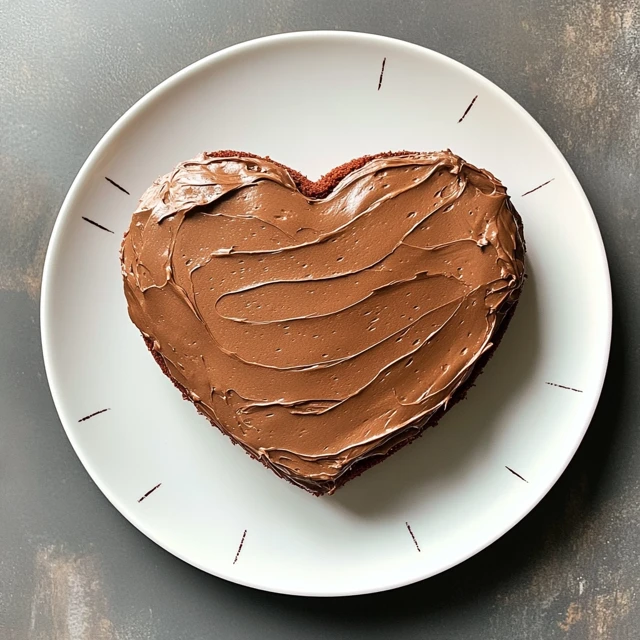 A chocolate-frosted 6-inch heart cake with lightly scored cutting guides, showing how to divide it into even slices for serving guests. 6-inch heart cake on a dessert table with complementary treats