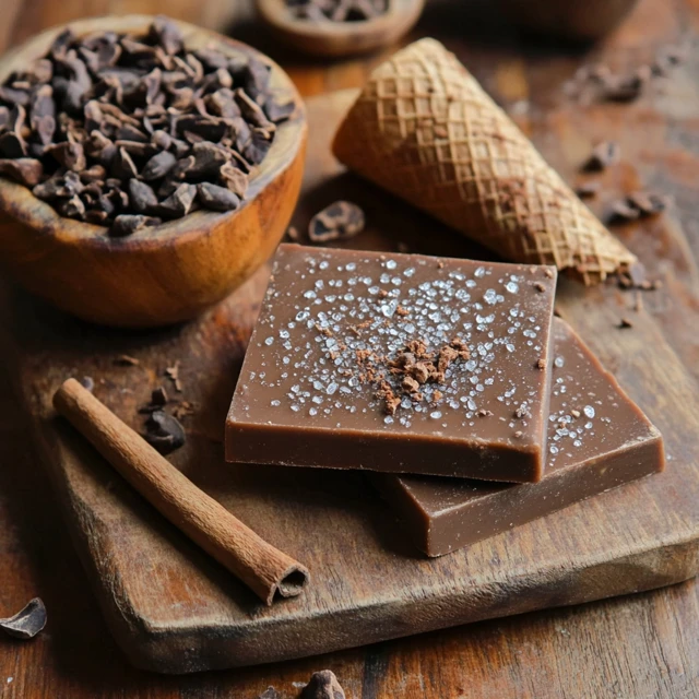 A display of Mexican chocolate tablets, piloncillo, and a cinnamon stick, showcasing the key ingredients used in making Mexican hot chocolate. Mexican chocolate tablets with piloncillo and cinnamon stick.
