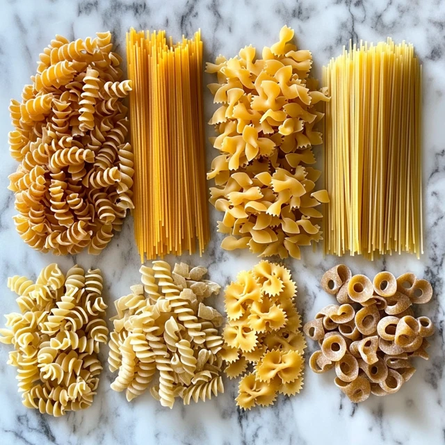 An educational visual comparing popular pasta shapes, including rotelle, to help viewers understand their unique uses and pairings. Comparison of pasta shapes featuring wheel pasta, spaghetti, penne, and fusilli with descriptions.