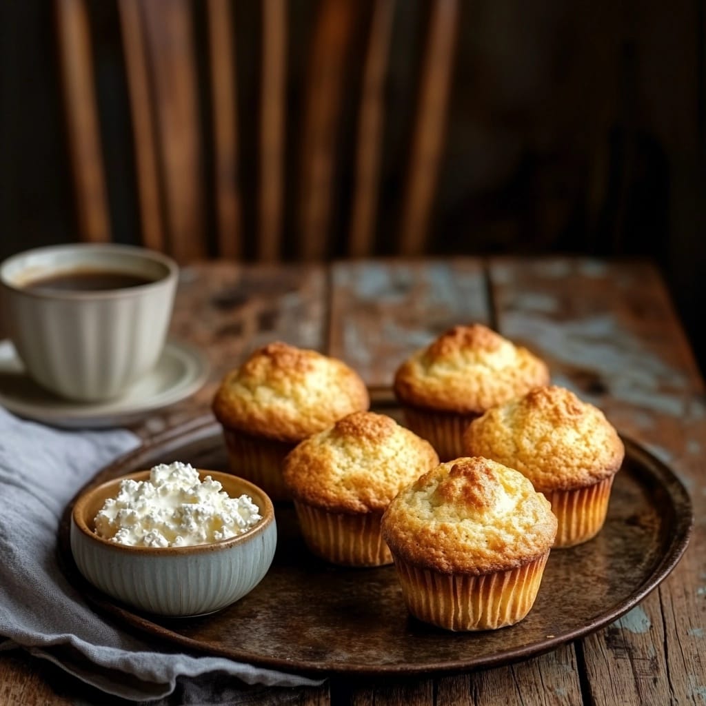 Soft and moist muffins made with cottage cheese, emphasizing its role in creating tender and flavorful baked goods. Freshly baked muffins with cottage cheese in a bowl on the side.