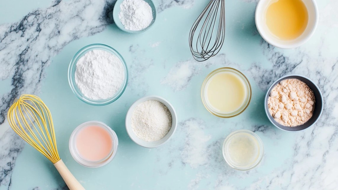 Slime-making ingredients neatly arranged on a kitchen counter.