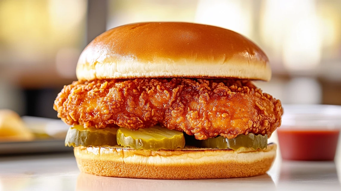 A side-by-side comparison of fried chicken from Popeyes, KFC, and Chick-fil-A, showing crispy textures and golden-brown coating.